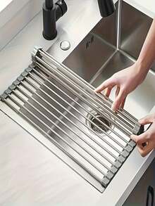 1pc Luxury Roll-Up Stainless Steel Dish Drying Rack & Fruit Strainer - Space-Saving, Multi-Functional, Sink-Top Design, Portable Rollable, Rust-Resistant, Easy To Clean, Kitchen Sink Storage Tool And Mat - Perfect For Small Kitchens - Multicolor - View 12