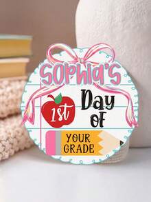 1pc Custom First Day Of School Wooden Sign,Custom Text,Personalized Scalloped Bow Apple Pencil Back To School Photo Prop Plaque,First Day Grade Keepsake Sign For First Day School Picture - Multicolor - View 2