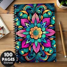 1pc Vivid Retro Mandala Floral Wreath Spiral Notebook - Art Travel Journal And Diary Planner With Beautiful Floral Design, 100 Pages, Perfect Gift For Friends And Family, Journal Writing | Intricate Pattern Cover | Paper Quality School Supplies - D - View 1