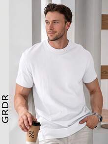 GRDR Men's Retro Minimalist Solid Color Washed Short Sleeve T-Shirt, Suitable For Summer Wear, Comfortable & Breathable, Leading Fashion - White - View 1