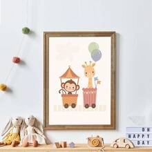 1pc Framed Canvas Wall Art, Circus Train Animal Children's Room Decor Painting, Lion In Steam Train Carriage, Monkey And Giraffe In Carnival Carriage, And Party Elephant Holding Balloon On Cream Background, Bohemian Style Neutral Nursery Gallery Wall Decor, Ready To Hang Framed Art Set, Suitable For Toddler Bedroom, Playroom And Baby Shower Gift, Gift For Little Circus Fans, Gentle And Minimalist Children's Room Wall Decoration - Multicolor - View 7