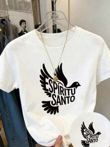 Camiseta feminina casual em algodão, gola redonda, estampa floral vintage. Blusa feminina estilosa para todas as estações, look old money, streetwear, universidade e dia a dia. - Branco - Visão 1