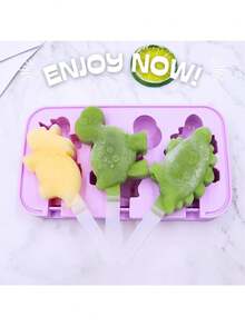 1PC Cute Dinosaur Silicone Ice Pop Molds, Popsicle Mold With Sticks, Reusable Freezer Tray For Homemade Ice Cream, Juice Pops, And Frozen Snacks - 彩色 - 查看 3
