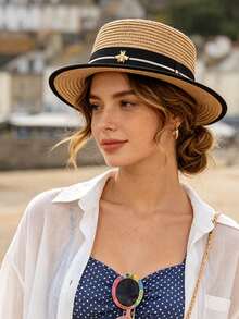 1 buah Topi Jerami Wanita Gaya Bohemian Poliester Modis untuk Aktivitas Luar Ruangan, Gaya Baru, Pinggiran Lebar, Perlindungan Matahari yang Dapat Disesuaikan, Bernapas, Warna Polos, Topi Jerami Cocok untuk Penggunaan Luar Ruangan Sehari-hari - MultiWarna - View 2