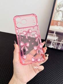 1pc Pink Transparent TPU Soft Sweet Pink Bow & Heart Pattern Four-Corner Anti-Drop Integrated Card Slot Phone Case, Fashion Versatile Creative Personalized, Full Coverage Protection Dustproof Waterproof Soft Shell Suitable For Versatile Phone Case/Card Holder Phone Case/Funny Phone Case/Android Phone Case - Multicolor - View 5