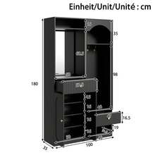 Black 100 Cm Entryway Hall Tree In MDF With Mirror, Hooks And Bench - Black - View 4