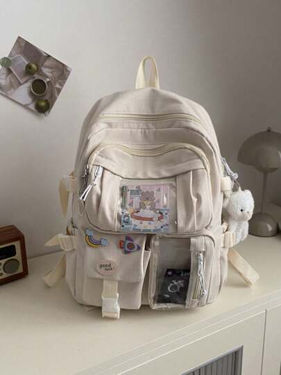 Mochila escolar estilo coreano lindo Harajuku para niñas, escuela media, escuela primaria, escuela secundaria, gran capacidad estilo Ins Mori Forest con bolsillo transparente Ita Bag