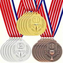 3pcs Set Metal Medals, Electroplated Gold Silver Bronze Craft, Embossed Trophy Wheat Ear Pattern, Sports Event Honor Commemoration, Suitable For Campus Sports Meet, Marathon, Team Building Competition Champion Runner-Up Third Place Award, Activity Recognition Reward Commemorative Hanging Medal - Multicolor - View 2