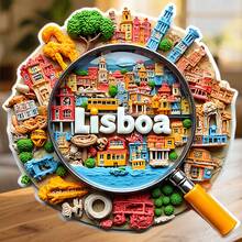 Lisbon Magnifying Glass Yellow Tram And Pastel Hillside Magnet Where Every Narrow Street Reveals A Secret Keepsake For All Metal Surfaces Throughout The Home - A - View 1