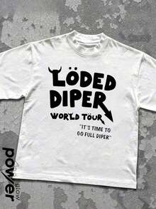 Soft Casual Cotton Loded Diper World Tour Double-Sided Print Unisex Crewneck Short Sleeve T-Shirt, Loose Summer Rock Graphic Tee For Men And Women - White 2 - 查看 1