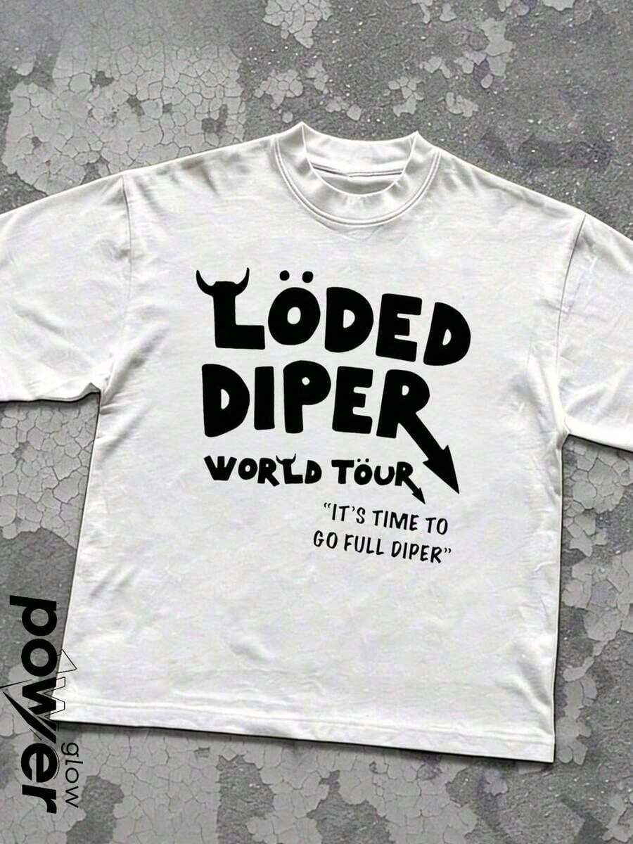 Soft Casual Cotton Loded Diper World Tour Double-Sided Print Unisex Crewneck Short Sleeve T-Shirt, Loose Summer Rock Graphic Tee For Men And Women - White 2 - 查看 1