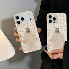 1pc TPU Material Gentle Religious Icon Bow Floral Pattern Phone Case Compatible With IPhone 17 Pro Max/17/16 Pro Max/15/13/12/11/ S20 FE/A15/S24/A55/ Note 11/Note 12/Note 13 Pro Full Coverage Shockproof Soft Protective Cover - White - View 6