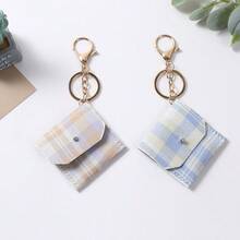 1pc Neutral Plaid Mini Pouch Keychain, Small Bag Pendant, Fashionable Daily Practical Accessory - Multicolor - View 2