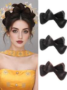 Bridal Wig Bag, Double-Layer Bow Hair Bun, Prefabricated By Makeup Artist, Hair Accessory, Synthetic Wig - Multicolor - View 1