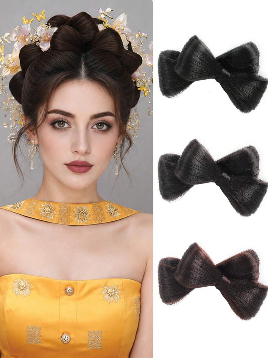 Bridal Wig Bag, Double-Layer Bow Hair Bun, Prefabricated By Makeup Artist, Hair Accessory, Synthetic Wig - Multicolor - View 1