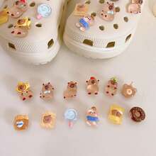 12pcs Cute Kapibala Shoe Flower Decorations, Fit For Summer Cute Slippers Decoration Clips, Transparent Cartoon Cute 3D Unisex Shoe Accessories - Brown - View 4