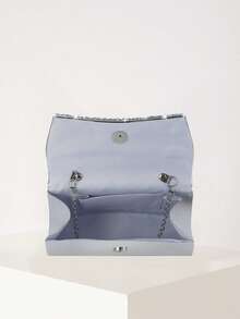 REMANLAND Sac de soirée de luxe pour femme avec rabat et lacets en strass, sac enveloppe charmant et à la mode, sac de bal, sac à bandoulière et sac croisé avec chaîne métallique, assortiment parfait pour robe de bal à paillettes, robe de mariée, meilleur cadeau pour les êtres chers. - Argent - Voir 7