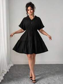 Vestido informal de estilo camisa de talla grande con detalles ricos - Marrón Mocha - Ver 9