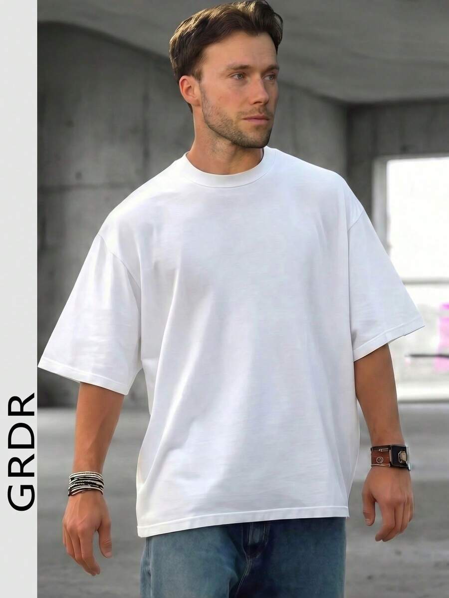 GRDR Men's Fashionable Loose Fit Short Sleeve T-Shirt | Exquisite Design | Summer Essential | Easy To Match | Showcase Your Style - White - View 1