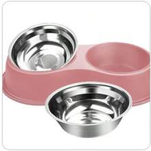 Double Dog Water And Food Bowl, Stainless Steel Bowl With Non-Slip Resin Stand, Pet Feeding Bowl For Small And Medium Cats VUOB - Pink 1 Pc - View 4