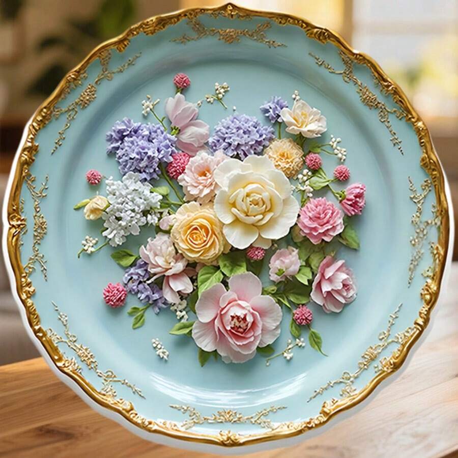 花卉陶瓷盤 粉紅玫瑰、藍色繡球花與雛菊 磁吸裝飾紀念品 象徵永恆花園居家裝飾 適用於所有金屬表面 - A - 查看 1