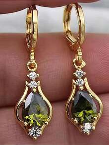 1 par de encantadores pendientes colgantes de circonita cúbica, diseñados para mujeres, adecuados para bodas, compromisos, fiestas de aniversario, regalo del Día de San Valentín - Verde - Ver 3