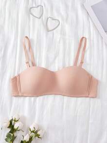 1pc Women's Comfortable Casual Wireless Sexy Soft Lightweight Half Cup Solid Color Bralette Bra With Adjustable Shoulder Straps - Apricot - View 7