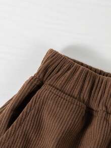 Boys' Dark Brown Corduroy Cargo Shorts, Summer Multi-Pocket Mid-Length Casual Pants, Big Kids - Brown - View 6