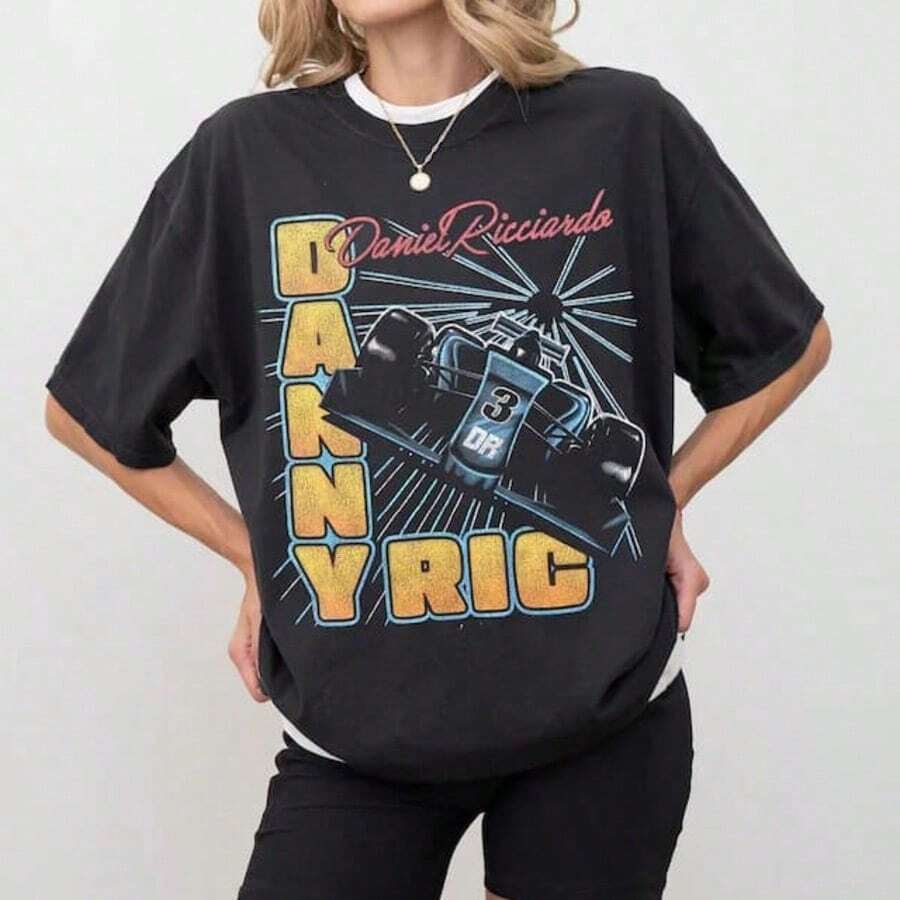 Camiseta de estilo vintage de Daniel Ricciardo de F1 - Negro - Ver 1