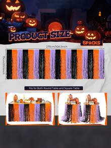 1pc Halloween Sequin Foil Tassel Table Skirt, Halloween Party Decoration, Suitable For Birthday, Back To School Party, Rectangular Round Table, Halloween Party Tabletop Decoration, Indoor Outdoor Party Supplies, Perfect Halloween Party Tabletop Decoration - A - View 9