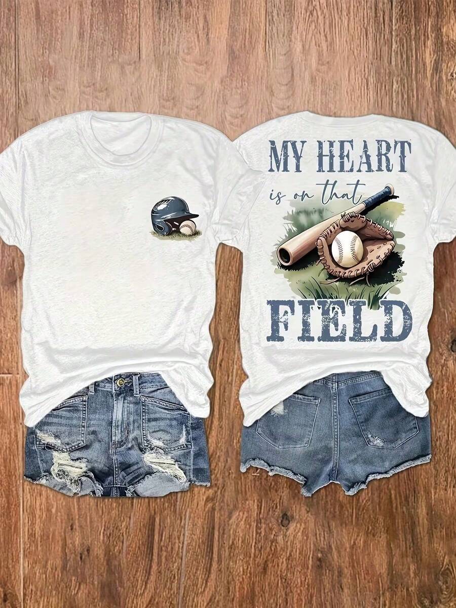 Camiseta de Mujer con Diseño "Baseball Mom", Suave y Transpirable, Cuello Redondo, para Otoño e Invierno, Estilo Y2K Millennium, Moda Urbana, Absorbe la Humedad, Ropa Casual, Adecuada para C - Blanco - Ver 1
