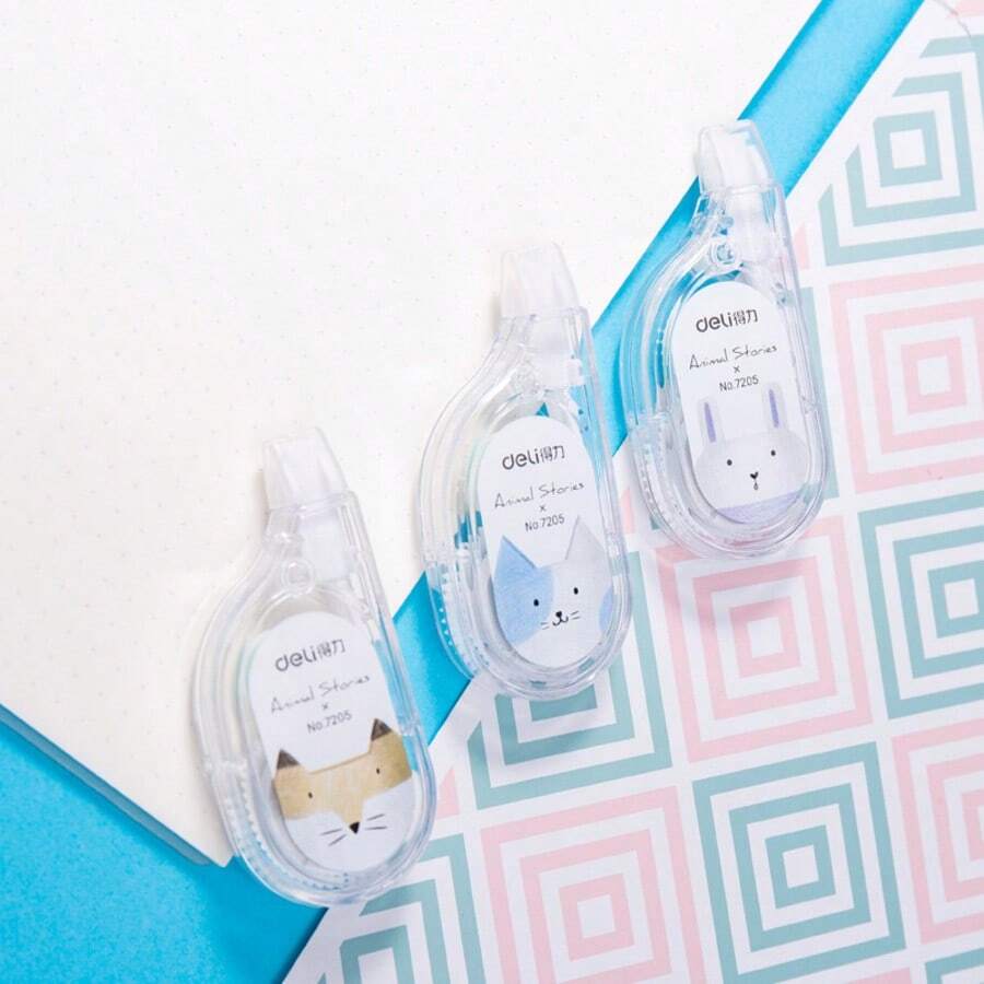 1PC Random Bunny Cat Fox Animal Stories Correction Tape, Portable Transparent Shell White Out Eraser Tape For Student School Writing Mistake Fix - Rectangle - View 1
