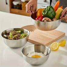3pcs Stainless Steel Measuring Bowls, Japanese Style Thick Wall, Suitable For Mixing, Beating Eggs, Salad And Baking - View 5