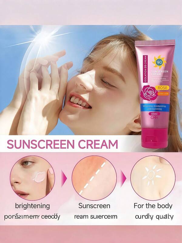 OBOVAY SPF90 High Protection Sunscreen BB Cream, UVA/UVB Protection, No White Cast, No Pilling, Brightening & Moisturizing Isolating Cream, Rose Nourishing, Waterproof & Sweatproof, Suitable For Face And Body, Prevent Sunburn And Aging