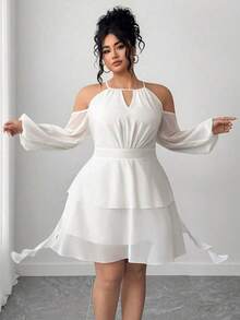 Vestido de mujer con cuello corazón, mangas farol y hombros descubiertos de unicolor - Multicolor - Ver 5