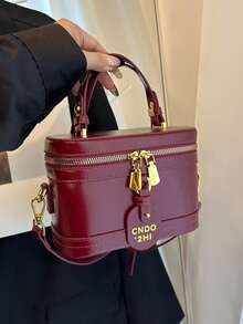 Hevel 女款優雅純色 PU 便攜方型包，適合旅行、購物、派對、通勤，女用手提包 - 酒紅色 - 查看 3