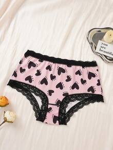 6PCS Plus Size Women's Lingerie Heart Bow Multi-Color Print Lace Patchwork Sexy Comfortable Women's Triangle Panties - Multicolor - View 4