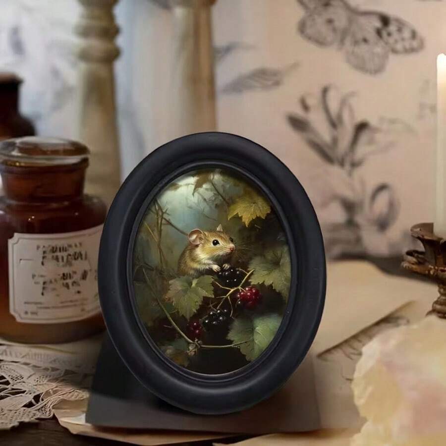 1pc 3D Black No-Drill Oval Gothic Picture Frame, Suitable For Home Decor, Office Decor, Holiday Decor