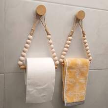 No-Drill Toilet Paper Holder, Rustic Style With Rope And Wooden Ball Decor, Adhesive Mount Toilet Paper Rack, Bathroom Accessory - View 5
