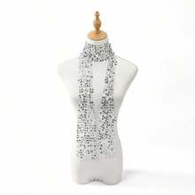 1pc Bohemian Style Gold Sequin Tassel Scarf, Luxurious Mesh Muslim Women's Evening Headscarf, Shiny Headscarf - 粉色 - 查看 3