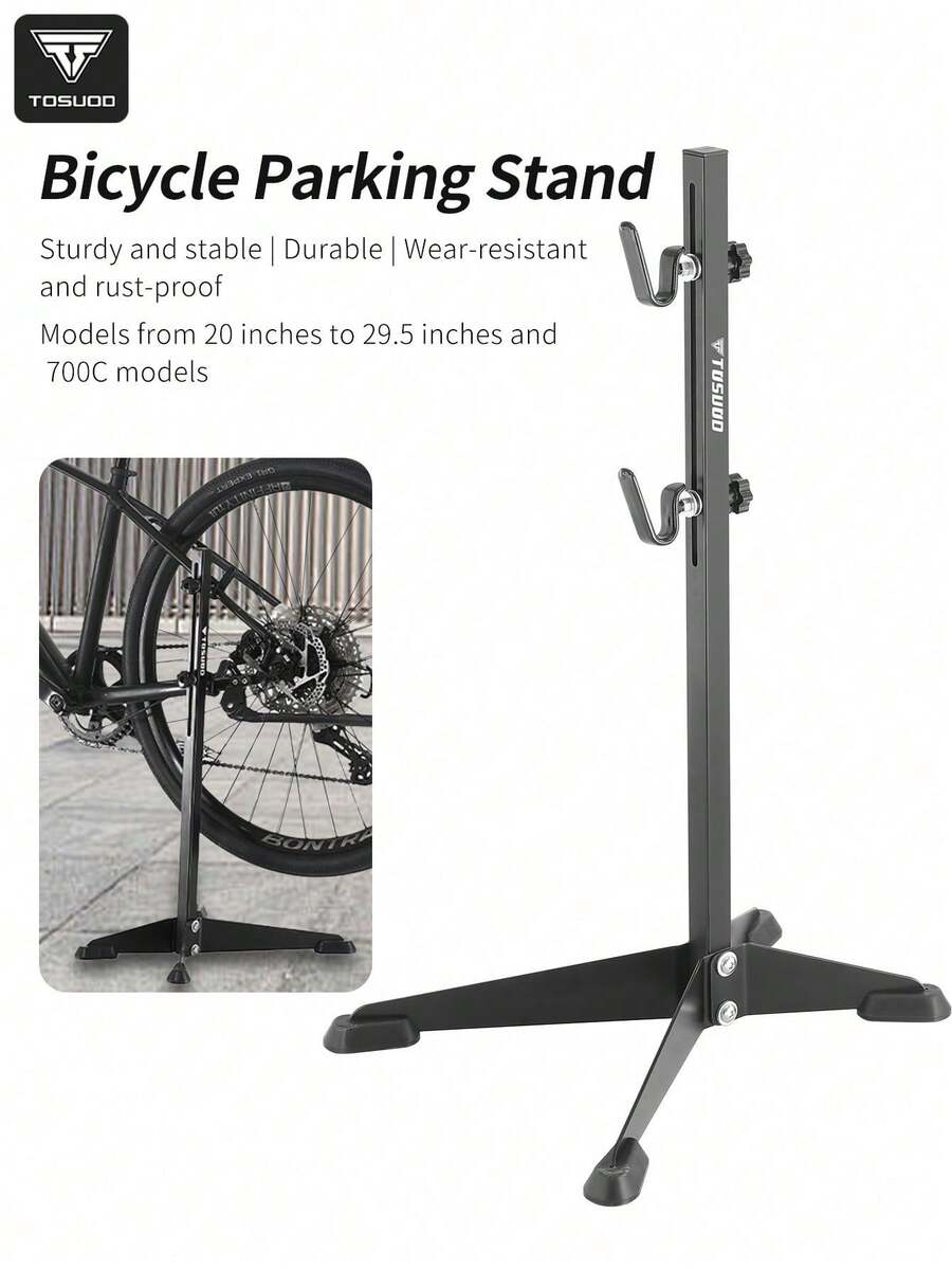 TOSUOD Support de stationnement de vélo en fer sur pied, support de réparation robuste à hauteur réglable, support de maintenance et de stationnement à double usage, universel pour vélos de route, de montagne, pliants et de ville, outil de réparation et de maintenance anti-basculement robuste, rangement de véhicule pour garage à domicile, inspection et réglage en magasin de vélos, stationnement temporaire extérieur et présentation en salle d'exposition, accessoire de soin quotidien du vélo pour les passionnés de cyclisme