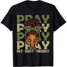 Break With Faith, Pray For It, Black T-Shirt With African American Christian Phrases For Women, Casual Summer Crew Neck T-Shirt, Viral Graphic Tees - 黑色 - 查看 1