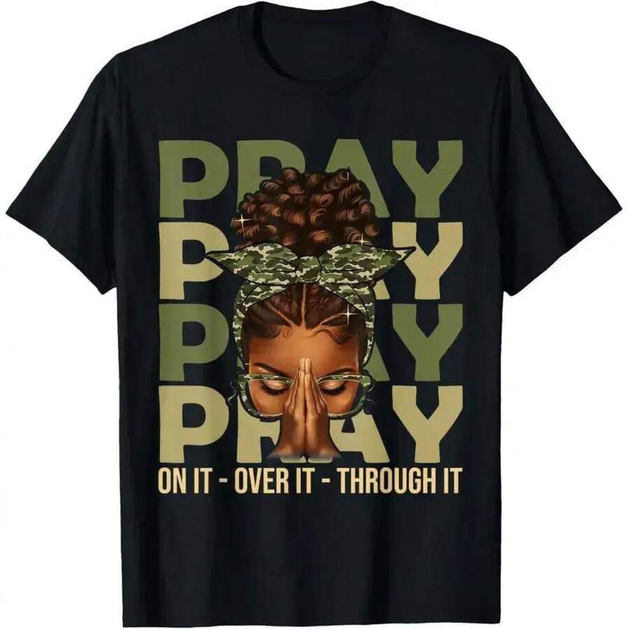 Break With Faith, Pray For It, Black T-Shirt With African American Christian Phrases For Women, Casual Summer Crew Neck T-Shirt, Viral Graphic Tees - 黑色 - 查看 1