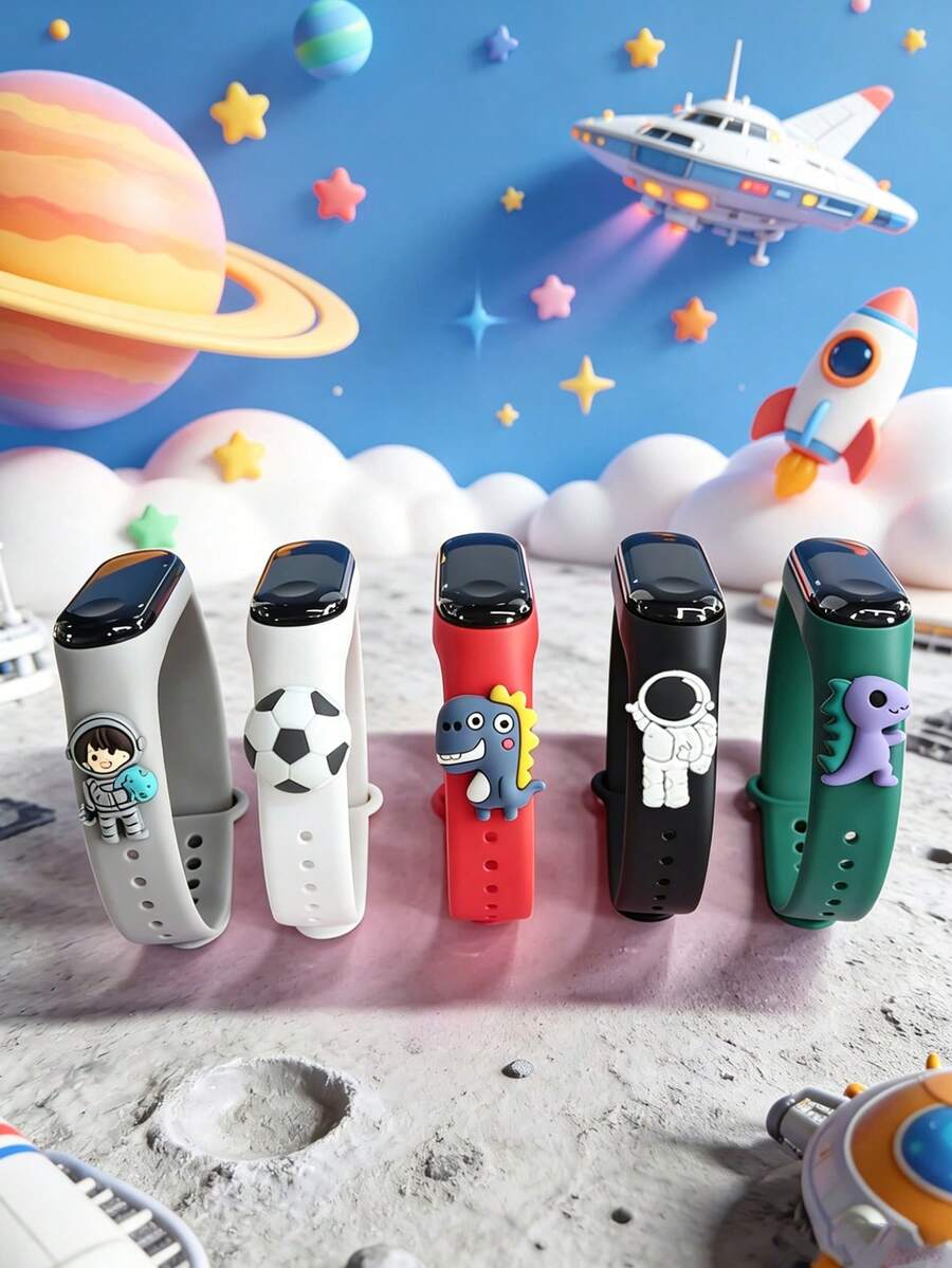 5入兒童最愛太空系列LED觸控電子錶,附可愛恐龍、足球、太空人吊飾,5款不同圖案設計,親膚柔軟運動錶帶,適合聖誕節、兒童節、生日禮物、開學季、日常配戴、學校與運動場合 - 彩色 - 查看 1