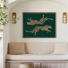 1pc, Canvas Wall Art, Framed Wall Decor, Minimalist Leopard Print Canvas Wall Art, Abstract Leopard Silhouette Poster, Emerald Green Background Aesthetic Decor, Suitable For Modern Home Decor, Room Decor, Dorm Decor, Bedroom Decor, Living Room Decor, Bathroom Decor, Kitchen Decor, Dining Room Decor, Living Room Decor, Office Decor, School Decor, Classroom Decor, Back To School Decor, Waterproof Poster, Apartment Wall Decor - Cheetah - View 8