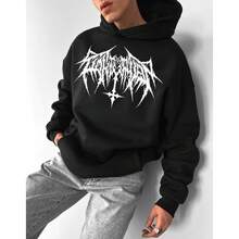 Sudadera unisex con capucha, estampado digital, estilo moderno y casual, para parejas, ideal para otoño e invierno, Halloween. - Negro - Ver 8