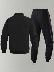 Spring/Autumn Men's Sports Casual Set Baseball Collar Jacket + Jogger Pants Combination Suitable For Party, Gathering, Travel, Running, Fitness, Sports And Other Occasions - Black - View 4