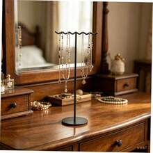 Elegant Black Oval Iron Jewelry Tower - Multi-Functional Metal Earring And Necklace Display Stand, Streamlined Design For Home Decor, Pearlescent Home Ornament, Desktop Decoration, Modern Aesthetic, Sturdy Structure, Jewelry Tower - Black - View 4
