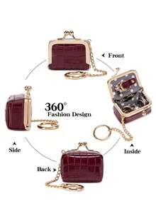 FOREVER MIYIN Minimalist Crocodile Pattern Microfiber Mini Jewelry Box With Kiss Lock And Keychain Coin Purse, Travel Jewelry/Necklace/Ring/AirTag Storage Box, Cosmetic Organizer Bag - Multicolor - View 6