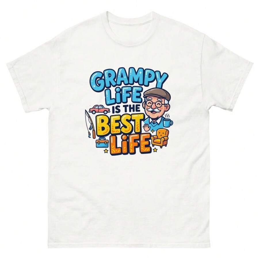 Clothing Sets For Little Girls, Children's Clothing, Clothing For Teenagers, Cotton T-Shirt For Men, "Grampy Life" T-Shirt: 100% Cotton, Unisex T-Shirt For Grandparents. - 白色 - 查看 1